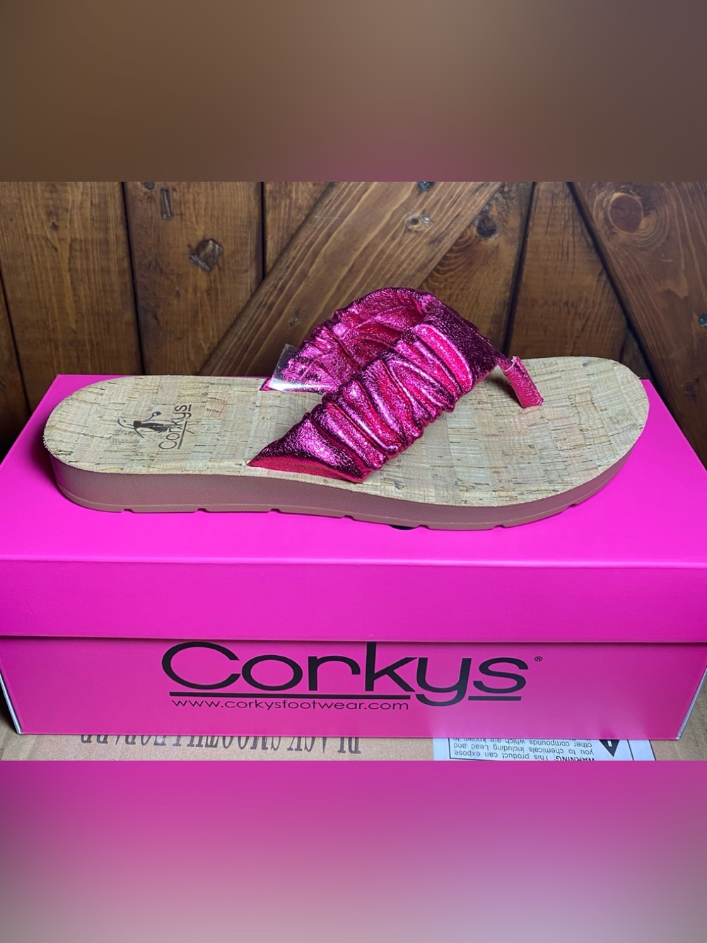 Corkys Metallic Fuchsia Ruched Toe-Post Sandal